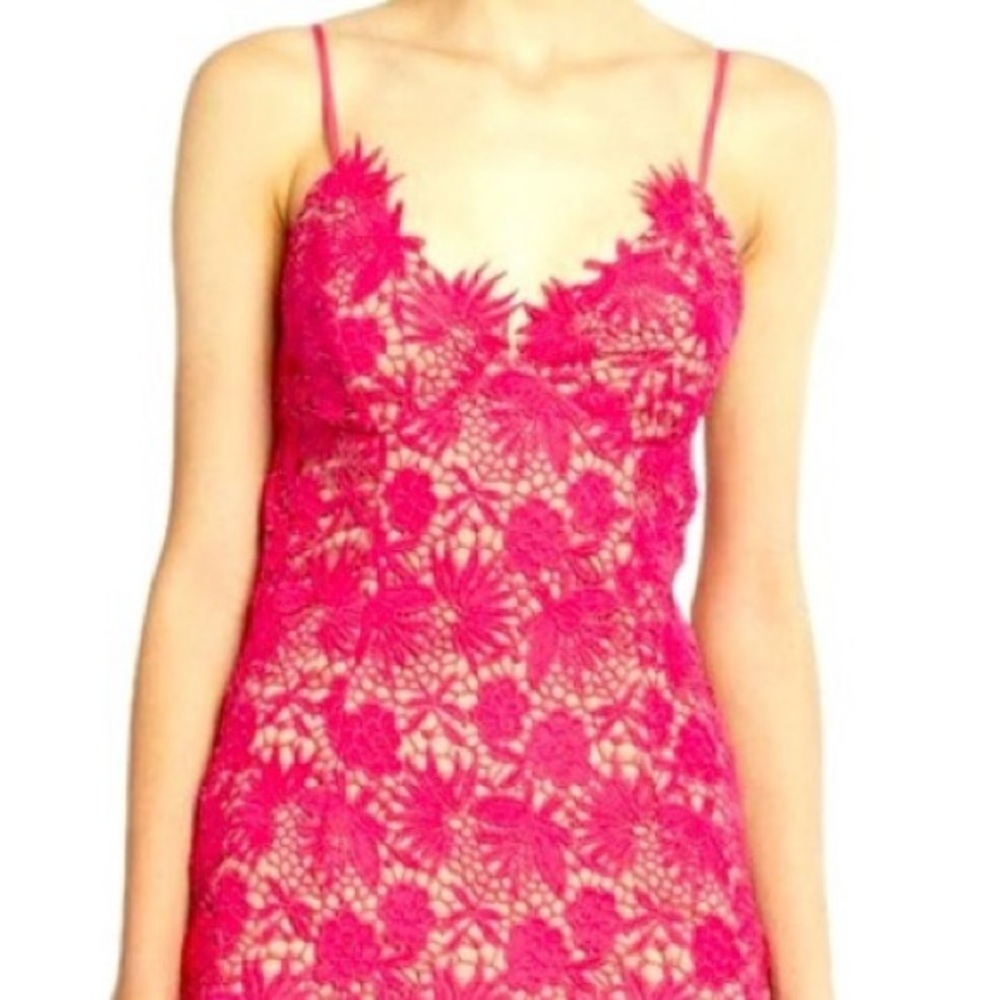 Bardot Strapless Red Floral Lace Dress - Picture 3 of 16